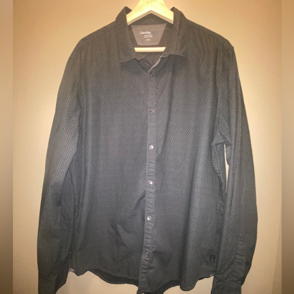 Calvin Klein Shirt Mens Large Black Long Sleeve Button Down Top